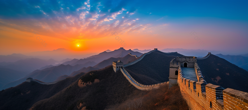 夕阳下的中国长城,高清,摄影图,摄影图片,图片大全,摄影图免费下载